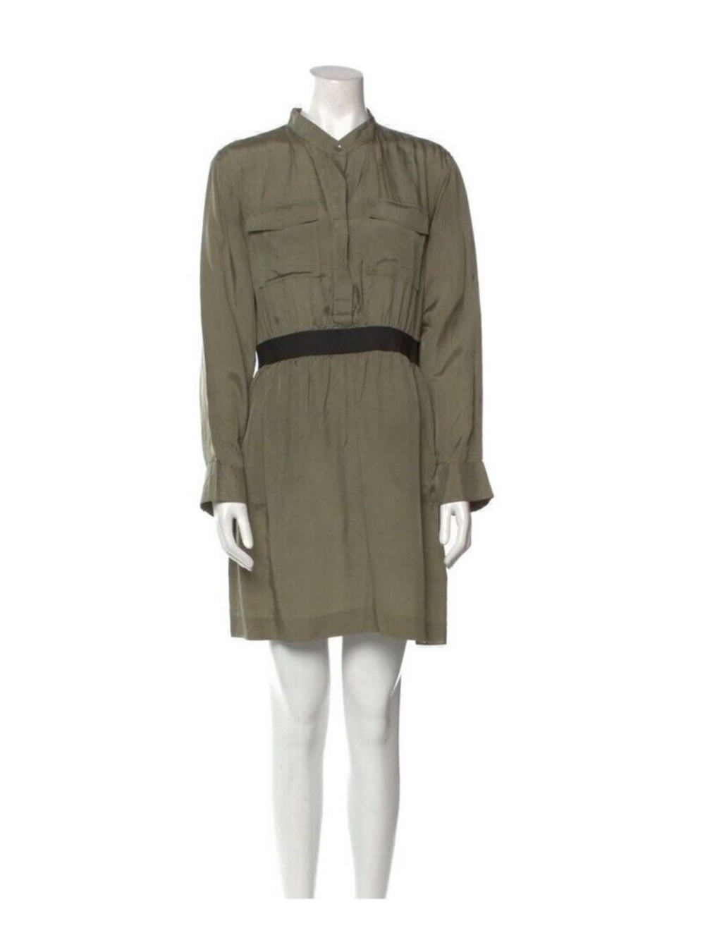 Theory Silk Blend Shirt Dress Women's Long Sleeve Olive Green Size 4